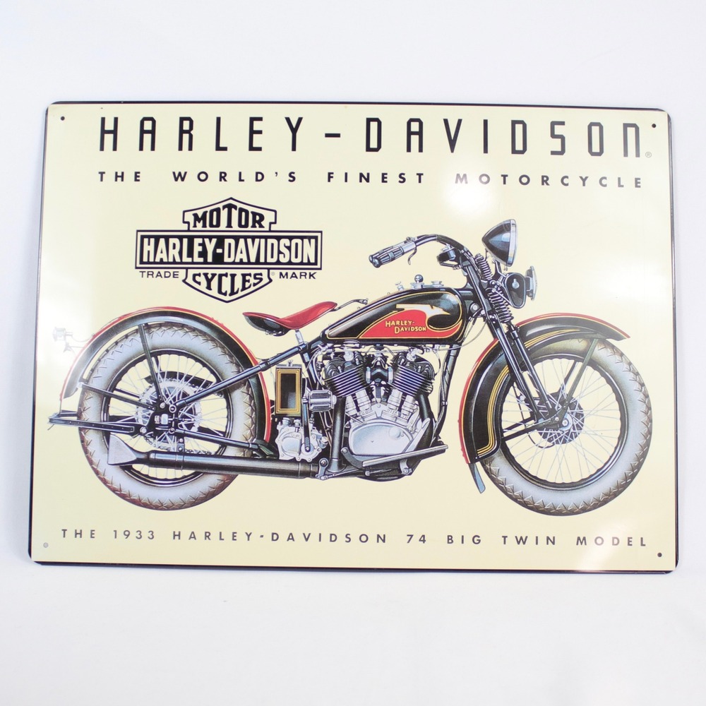 Harley-Davidson 1933 74 Big Twin Model Ande Rooney Tin Metal Sign